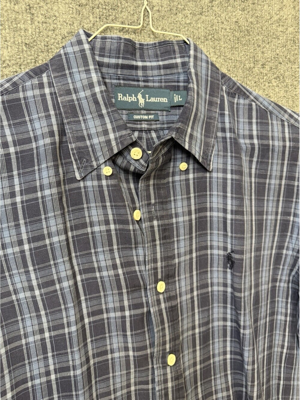 Ralph Lauren Custom Fit Plaid Shirt Men’s Large Navy Plaid Long Sleeve